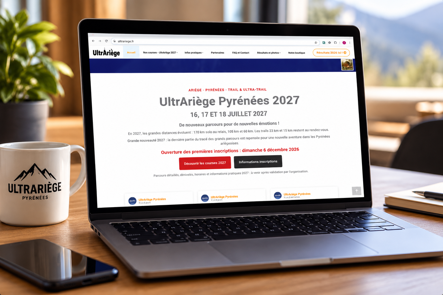 Site UltrAriège Pyrénées 2027 présenté sur un ordinateur portable